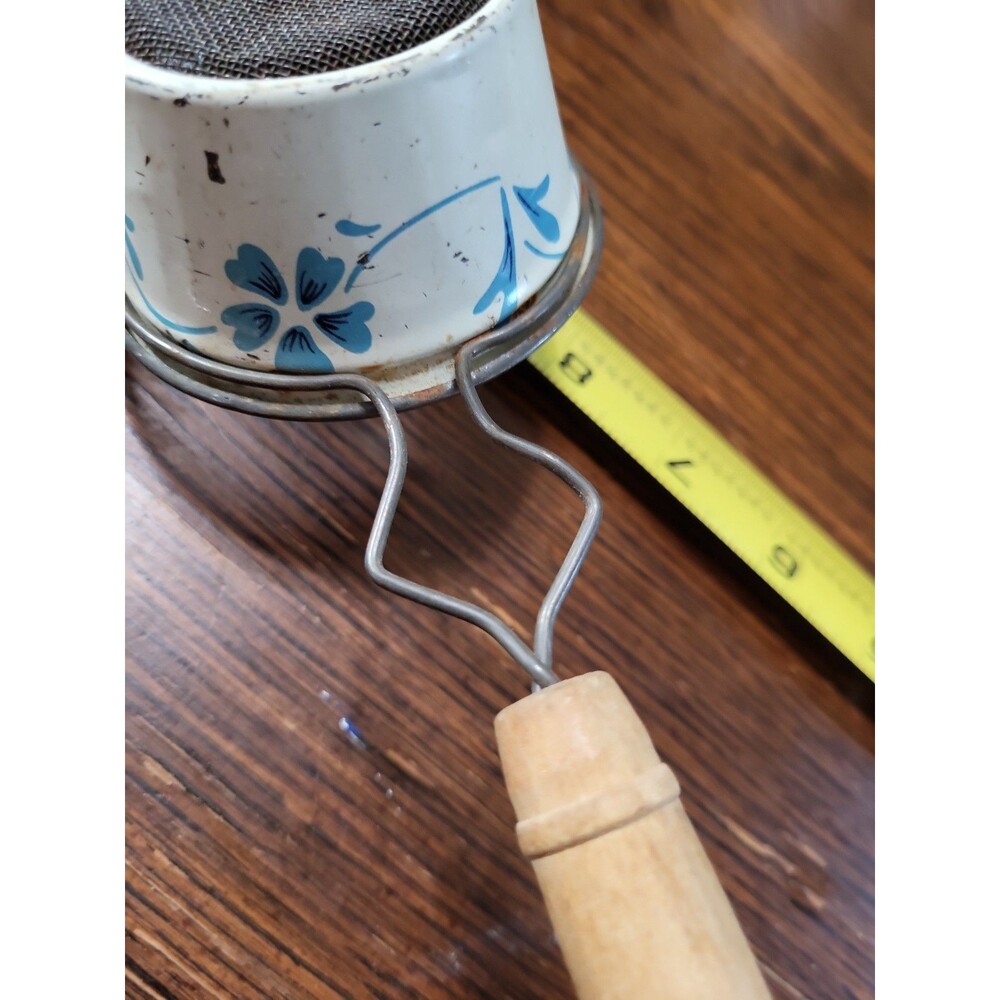 1950s Miracle Gem Handheld Mesh Tea Strainer Sifter Blue Floral Wood Handle - Picture 7 of 7